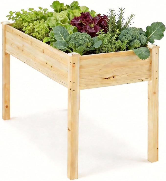 NEWBULIG Raised Garden Bed with Legs 48x24x30inElevated Wood Planter Box Stand for Outdoors Garden Balcony Courtyard Natural Wood 300 Pound Capacity for Planting Herbs Flowers Vegetables