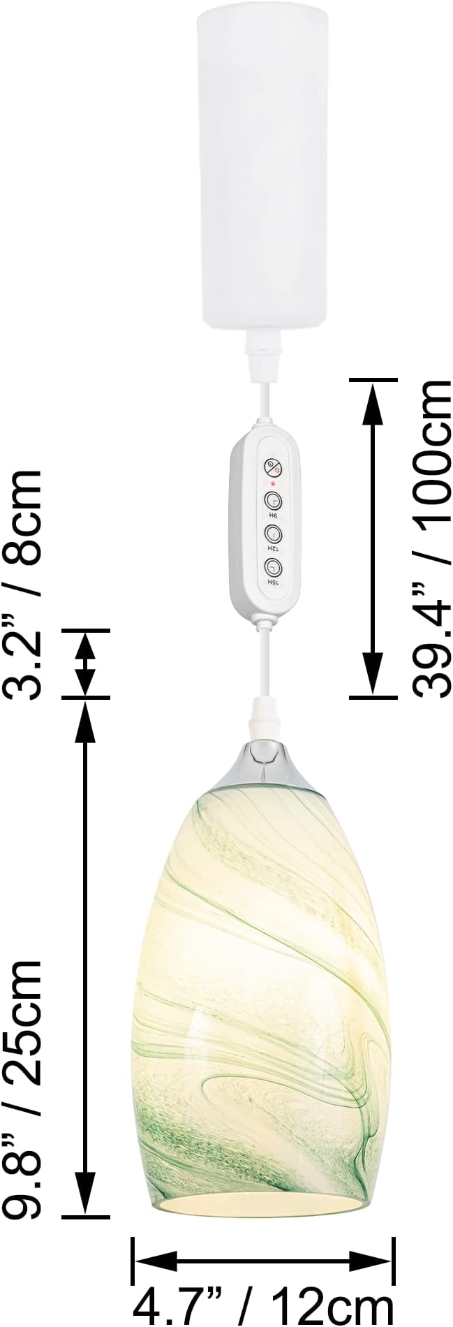 Adjustable Height J-Type Track Light Pendants 24 H Timer 4500K 10W LED Full Spectrum Lake Green Marble Oval Bell Glass Hand Blown Cover AUTO Plant Growing Lamp for Kitchen Green House