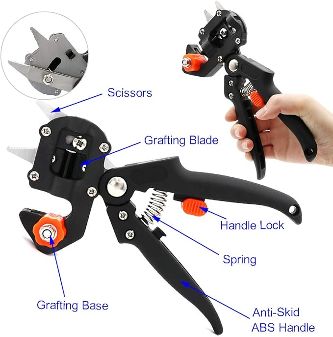 Garden Grafting Tool Kits ZALALOVA 2 in 1 Pruning Tools Including Grafting Knife Replacement Blades Grafting Tapes Rubber Bands and Labels for Plant Branch Vine Fruit Tree Cutting