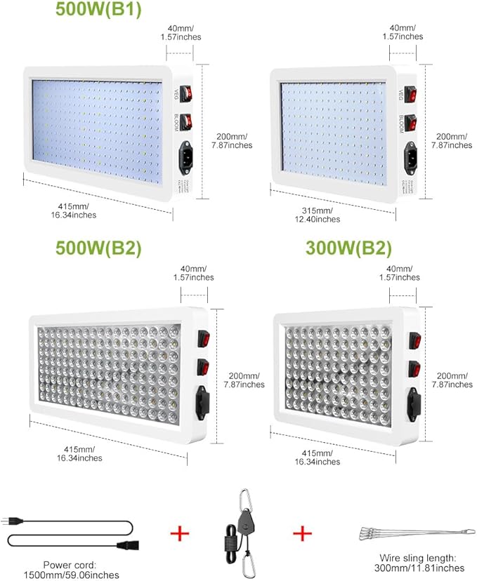 2PCS1000W Red Blue Plant Grow Lights Led Full Spectrum Fill Lamps Veg/Bloom Modes&ampDimmable Equipped With A Panel Light AC100-277V With UV IR Suitable For Greenhouse Tent Hydroponic Cultivation US