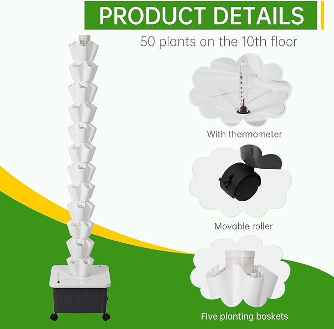 14 Tiers Hydroponic Planting TowerVertical Hydroponic Tower with Pump and Removable Water Tank70 Slots Hydroponic PlanterAeroponic Tower for