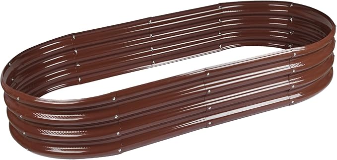 Raised Garden Bed GRS Certified Galvanized Planter Box Outdoor 6.5ft Oval Rot-Resistant Metal Garden Bed Planter Recycled Eco-Friendly Material Planter for Vegetables Flowers Herbs (Brown)