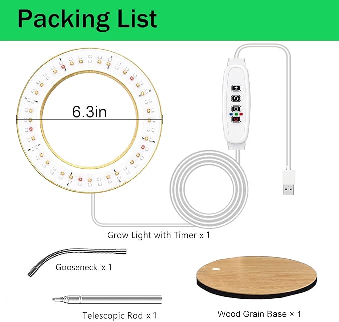 Grow Light for Indoor Plants Full Spectrum Desk LED Plant Light with Faux Wood Grain 12-43 Height Adjustable Auto On/Off Timer 3/9/12H 3 Modes 10 Dimmable Levels for Succulents Herbs