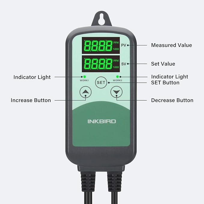 Inkbird ICC-500T CO2 Controller CO2 Meter Carbon Dioxide Controller for Grow Room and CO2 Generator with CO2 Sensor for Home Grower (CO2 Controller + S01 Sensor)