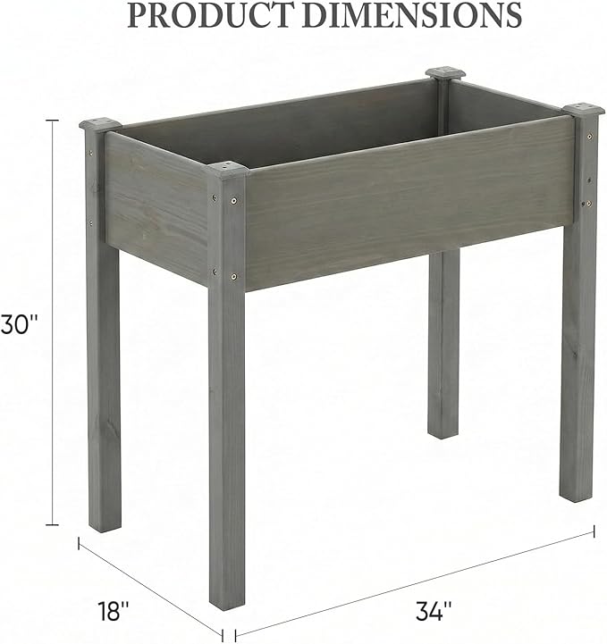DUMOS Raised Garden Bed with Legs 34x18x30 Inch Planter Box Outdoor with Liner for Herbs Flowers Vegetables Elevated Wooden Garden Bed for Patio Balcony and Backyard Dark Grey