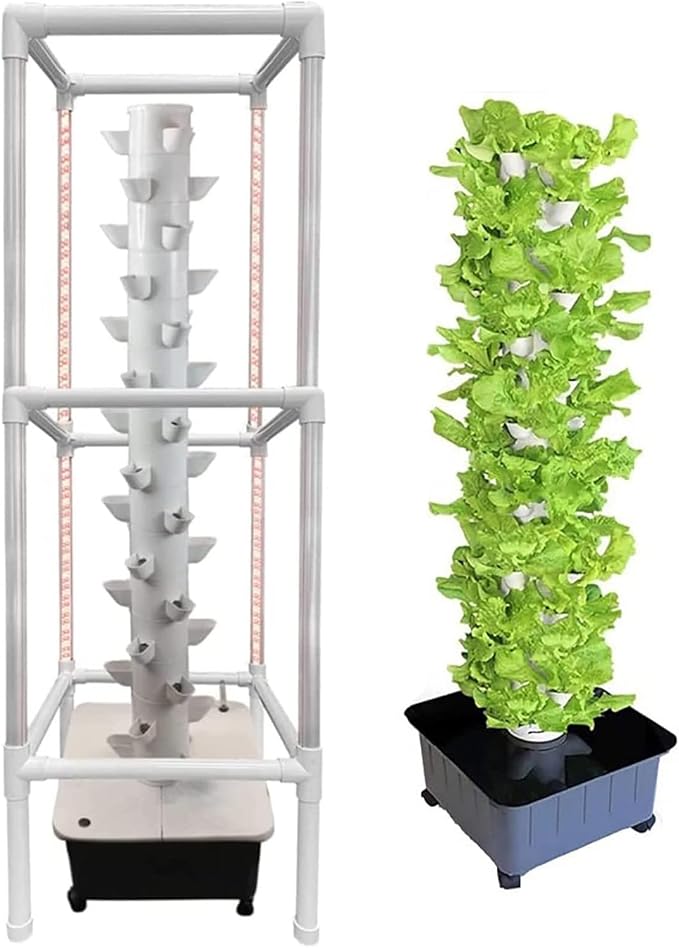 Hydroponic Tower Growing Sytem Indoor Grow System with Grow Lights and Stands Soilless Cultivation Grow Tower 45 Holes Aeroponics Growing Kit