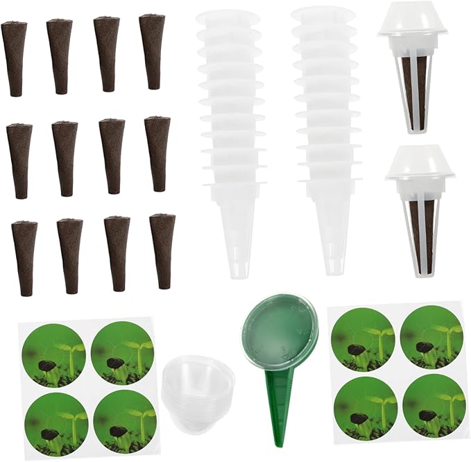 BESPORTBLE Hydroponics Plant Growing Kit with Transparent Humidity Domes and Reusable Plant Baskets for Indoor Gardening Set with Seedling Sponges and Labels