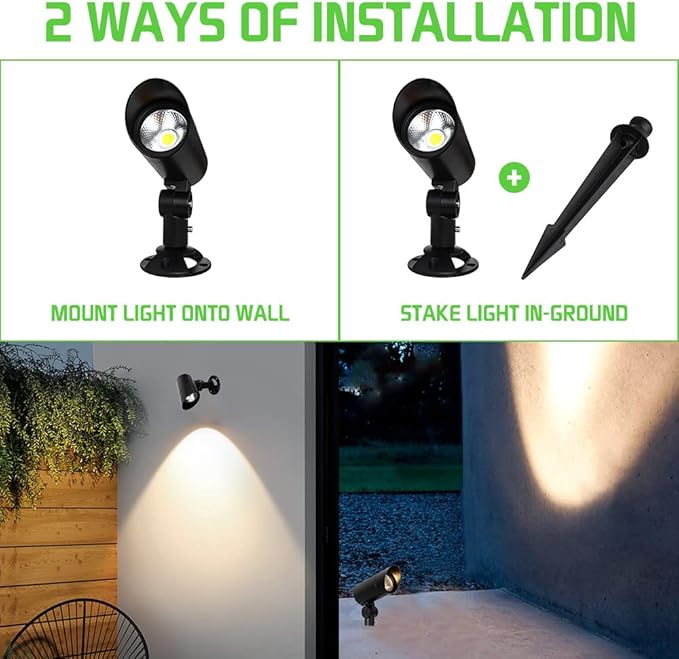 30W LED Landscape Spotlight Flag Pole Light110-260V Outdoor Spotlights Weatherproof Landscape Lighting with Stake US 3-Plug 8.2FT Cord 2PACK 3000LM(6000K Cool White)