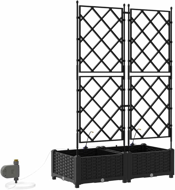 Garden Black 80x40x126cm Steel Raised Garden Bed Outdoor Planter Box for Flowers Herbs UV Resistant Integrated Irrigation System Modern Style