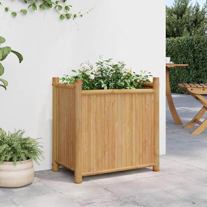 Bamboo Planter for Outdoor Gardening - Large Plant Box Flower Herb &amp Vegetable Growing in Tall Raised Beds 19.7x11.8x19.7