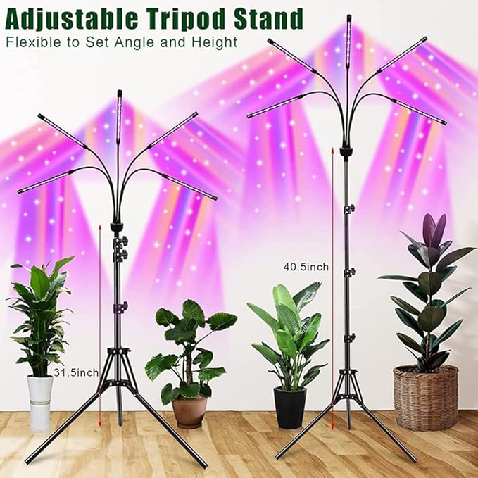 Grow Light for Indoor Plants Full Spectrum Grow Light Indoor Plant Lights 5 Head 165 LED Floor Plant Light with Stand 10 Level Grow lamp Light for Plants (4-Heads Grow Lights)