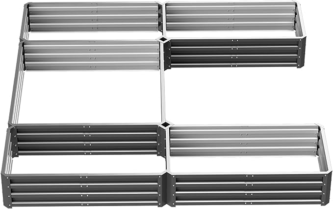 Outsunny 8 x 8' Raised Garden Bed Set Large Steel Flower Planters for Outdoor Plants Easy Assembly for Vegetables Herbs Gray