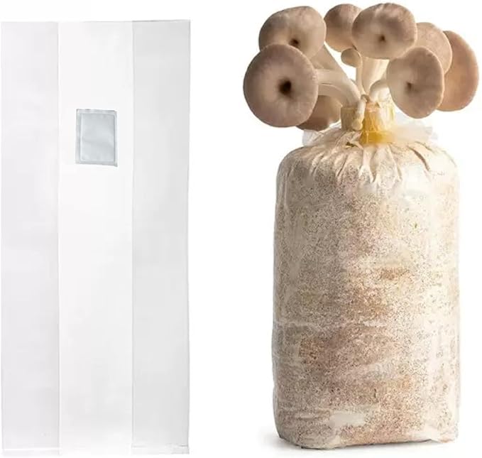 Sealable Mushroom Grow Bags with 0.2 Micron Filter10''x5.5''x24''0.08mm/3.15mil Thick PPExtra Large Size Transparent Cultivation Bags for Commercial &amp Home Use (25PCS)