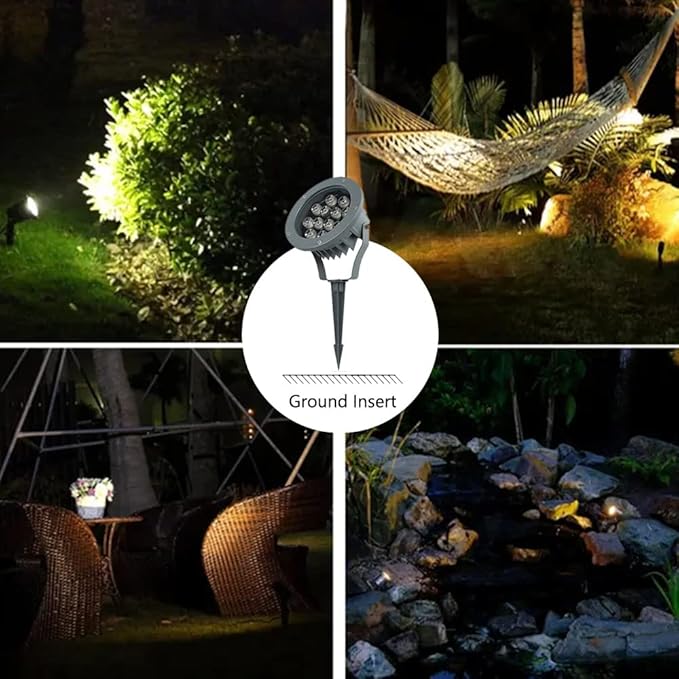 Kiven Outdoor Landscape LED Lighting 12W Waterproof Plug-in Garden Lights COB Led Spotlights with Spiked Stand for Indoor Outdoor Wall Lighting Lawn Decorative Lamp Floor Spot Lights Warm White