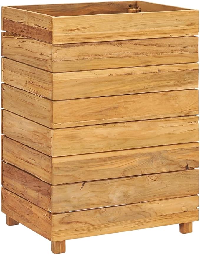 Raised Bed Recycled Teak Raised Planter with Wooden Legs and Steel Rack Bottom for Flowers Vegetables Weather Resistant Outdoor Planting Box Container 19.7x15.7x28.3