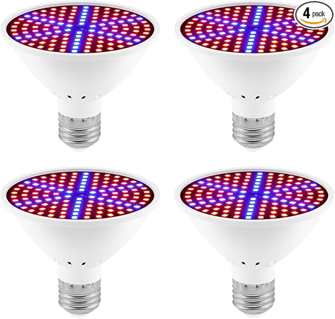 4PCS 20W LED Full Spectrum Plant Lights 110V Natural Red Blue Seedling Lighting E27/E26 Natural Spectrum Hydroponic Bulbs AC100-277V Indoor Fruit Flower Plants Lamping UV/IR Hydroponic Potted Moss