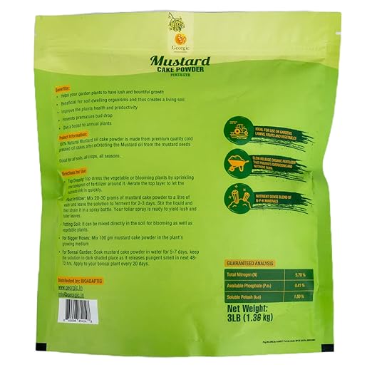 Natural Mustard Oil Cake Powder As Fertilizer for All-Purpose Fertilizer Concentrate for Flower Vegetable Herb Fruit Tree (Pack of 2-6 LB)