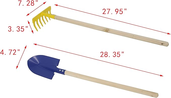 FixtureDisplays® Kids Garden Tool Set 28 Long Toy Rake Shovel Hoe and Leaf Rake Reduced Size 4-Piece 15210-SHOVEL+7-Tooth RAKE-NPF