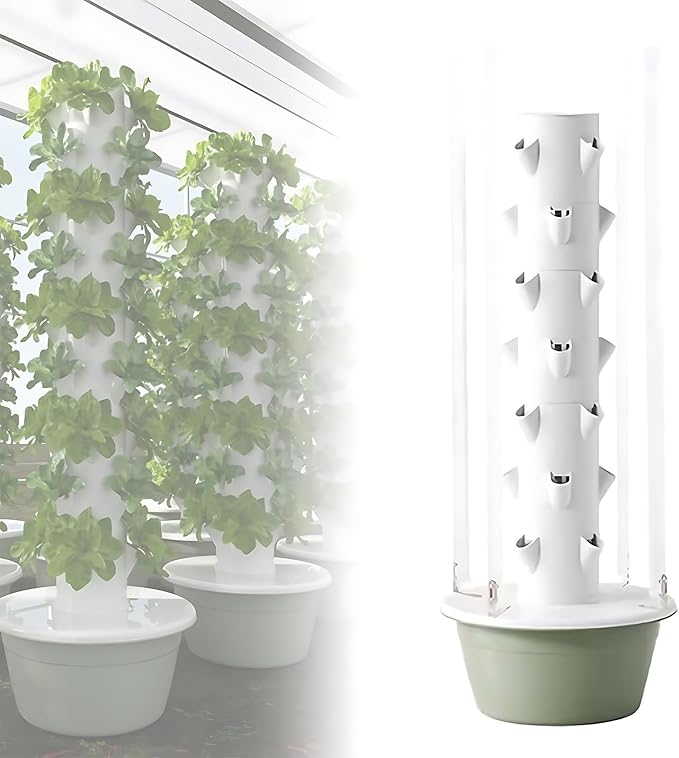 Hydroponics Growing System Tower Vertical Garden Planter Indoor Smart Garden Kit Hydroponics Growing System Kit Tower with LED Grow Lights Pump and Movable Water Tank 5LayerLED