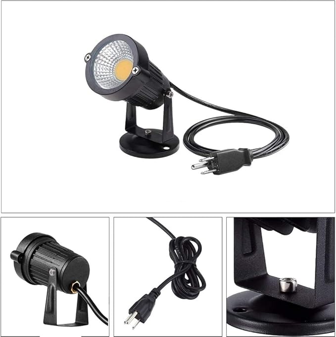 Bright Outdoor Wall Mount Spotlight 5W COB Garden Yard Path Landscape Lighting Decorative Walls Trees Flags Lamp with Round Base and Power Plug Pack of 2 (Warm White)