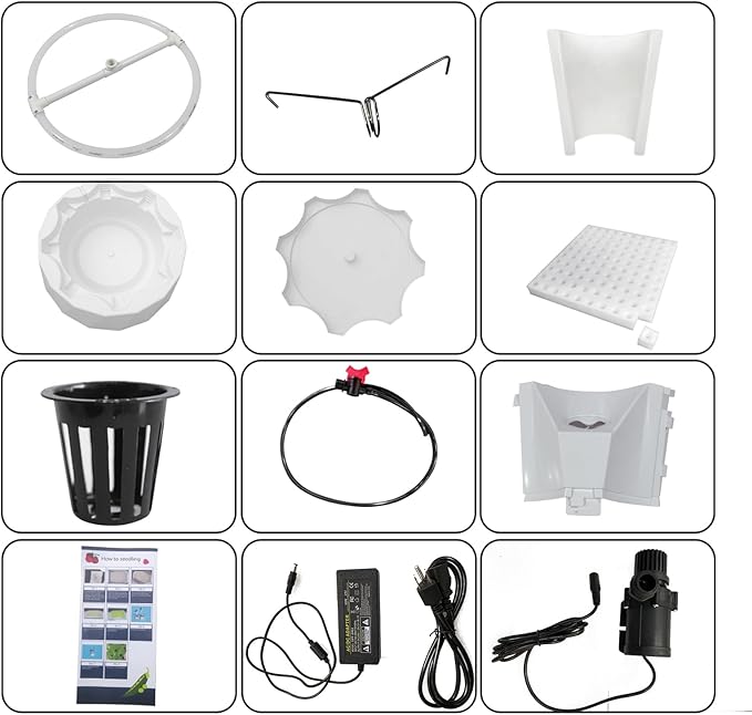 8 Tier 64 Slots Hydroponic Grow TowerVertical Planting Standalone Aeroponic Gardenwith PumpTimerAdapterSpongeAeroponic Tower for Seed Germination and Growing Fruits and VegetablesWhite
