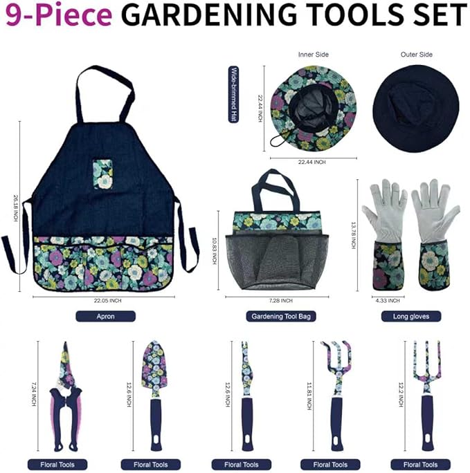 8-Piece Garden Tools Set with Gloves Knee Pads &amp Floral Tools - Ideal Gift for Mom Grandma Spring Planting Weeding Pruning &amp Yard Care