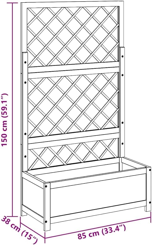 Raised Garden Bed Solid Acacia Wood Oiled Finish 33.5x15x59.1in Outdoor Planter Box with Trellis for Climbing Plants Patio Balcony