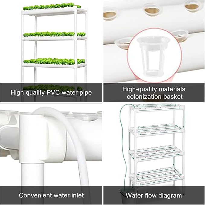 4 Layers 108 Plant Sites Hydroponic Growing System Home Indoor Planting Kit with Water Pump Pump Timer &amp Pulley Foot Hydroponic Grow Kit for Leafy Vegetables