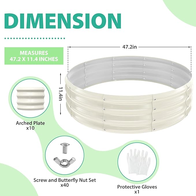4FT Diameter Galvanized Garden Raised Bed/Plant Box/Fire Pit Ring - 0.8mm Thick12 Inch TallPerfect for Planting a Variety of FlowersHerbsVegetables (Cream White 48 Dia X 12inches)