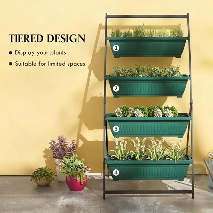 Plant Stand Grow Container4 Tier Vertical Raised Garden Planter with 4 Boxesfor Vegetable Flowers KU268