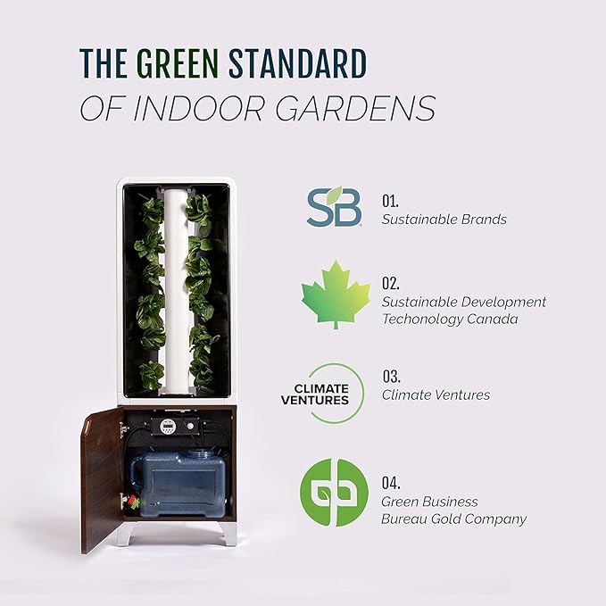 Just Vertical EVE Tower Garden | Hydroponic Growing System | Grow 12 Fresh Herbs &amp Vegetables Year-Round | Self-Watering Energy-Efficient LED Compact Design Fully Assembled | Walnut
