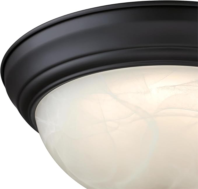 Westinghouse Lighting 6137200 Dubrow Traditional One-Light 11 Inch 14 Watt LED Indoor Flush Mount Fixture with Color Temperature Selection Black-Bronze Finish White Alabaster Glass Shade