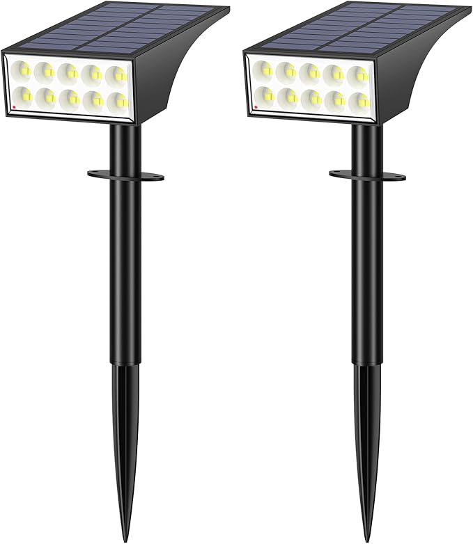 14 Pack Solar Spot Lights Outdoor with Auto ON/Off IP65 Solar Lights Outdoor with 4 Light Intensities. 2-in-1 Outdoor Solar Lights for Yard Gardens Flag and Pathways (Cool White)