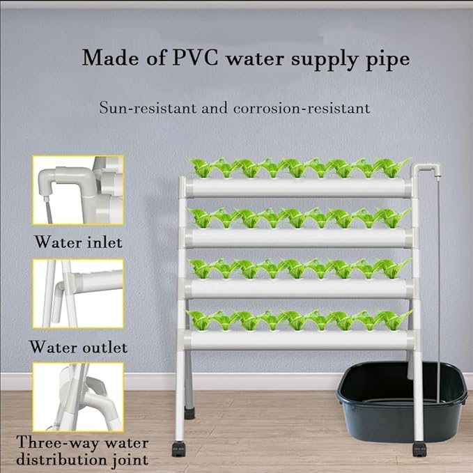 36 Plant Sites Indoor Garden Hydroponics Growing System Kit with Pulley PVC-U Pipes Hydroponics Planting System with Grow Baskets and Sponges for Fruits Vegetables Herb