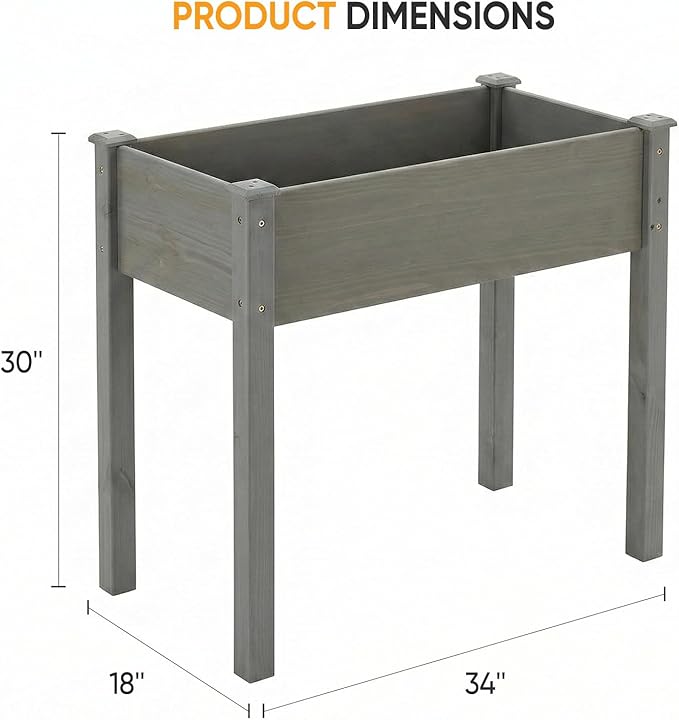 NEWBULIG Raised Garden Bed with Legs 34x18x30inElevated Wood Planter Box Stand for Outdoors Garden Balcony CourtyardNatural Wood 400 Pound Capacity for Planting Herbs Flowers VegetablesDark Grey