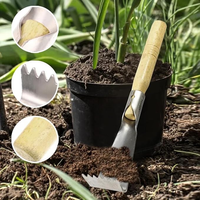 3 Pieces Mini Garden Tool SetStainless Steel Garden Hand TrowelWeeding Shovel Trowel and Rake Labor-Saving Hand Shovels for Digging Transplanting Planting Weeding Remover Tool