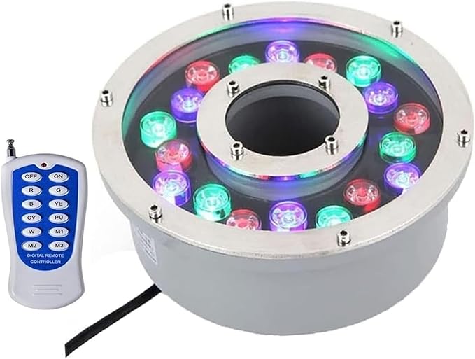 Ground Lights Underground Light Waterproof Middle Hole LED Landscape Lights 12/24V Ring Fountain LED Lamp with Remote Control Spotlights(24W(12V)) (RGB+Remote Control 9W(12V))