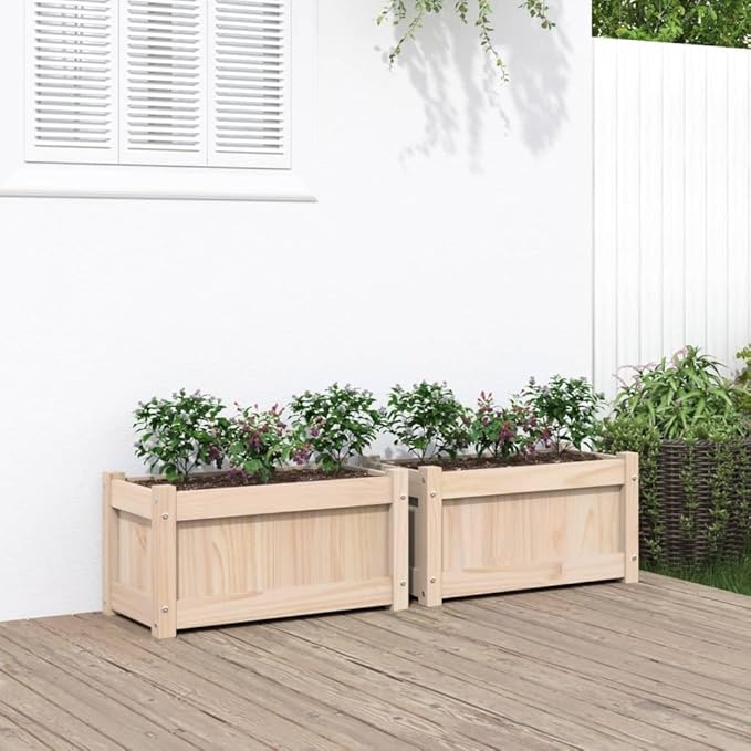 Garden Planters 2 pcs Solid Pine Wood Outdoor Flower Box for Vegetable Herb and Plant Growing 23.6 x 12.2 x 12.2