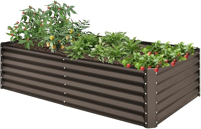 Planter Boxes Outdoor 6x3x1.5 Ft Metal Garden Raised Bed Galvanized Garden Boxes Outdoor Raised for Elevated Vegetable Flower Herbs (6x3x1.5FT-Brown)