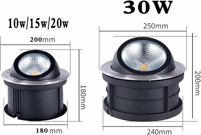 Outdoor Buried Lights - LED Landscape Lights15-60 Degrees Adjustable Design Side Light Spotlight IP67 Waterproof COB Light Source Recessed Ground Lights EasyWarm White Color-10W