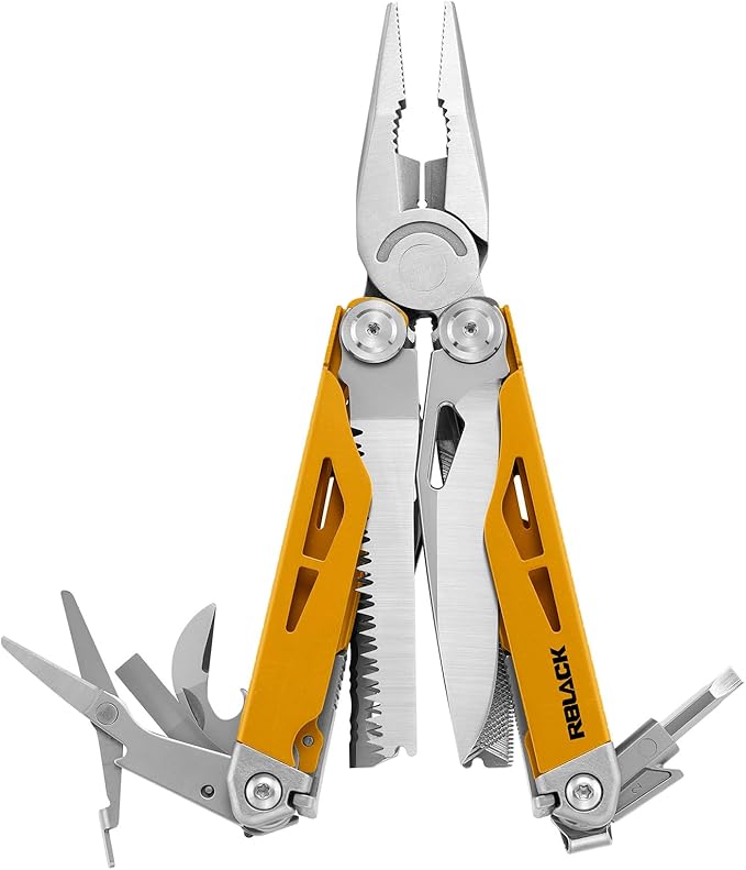 Multitool 21-in-1 Multi Tool Pliers with Safety Locking and Spring-Action Scissors Heavy-duty Stainless Steel Multi-tool Set with Nylon Sheath for Work Home Garden DIY &amp Auto Maple Yellow