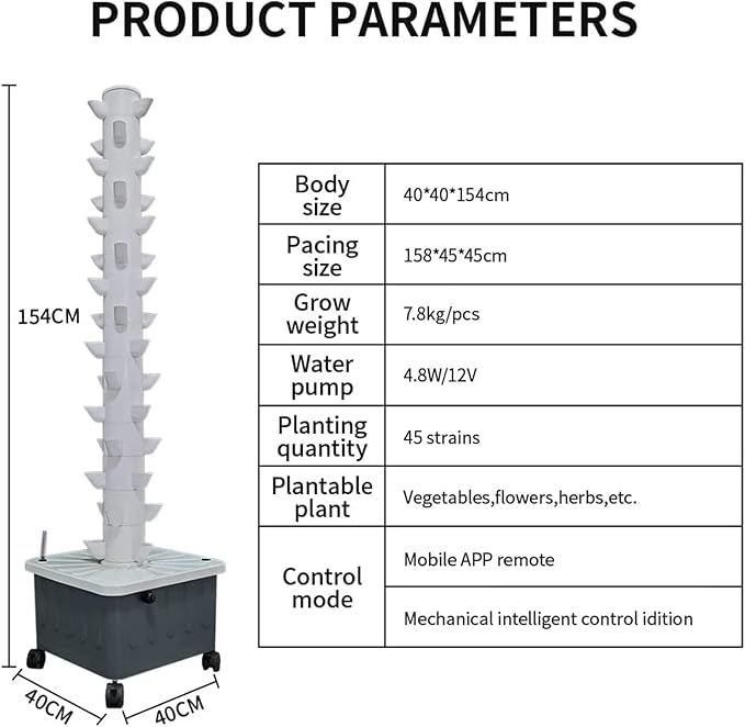 Hydroponics Growing System 45 Pods Hydroponics Tower Soilless Cultivation Grow Tower Vertical Garden Planter for Growing Vegetables and Succulents