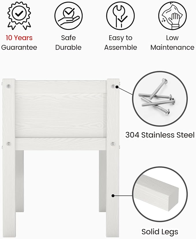 Small HDPE Raised Garden Bed Elevated Planter Box with Legs Outdoor All-Weather Planter Raised Beds for Seeds Herbs Flowers Vegetables (White)