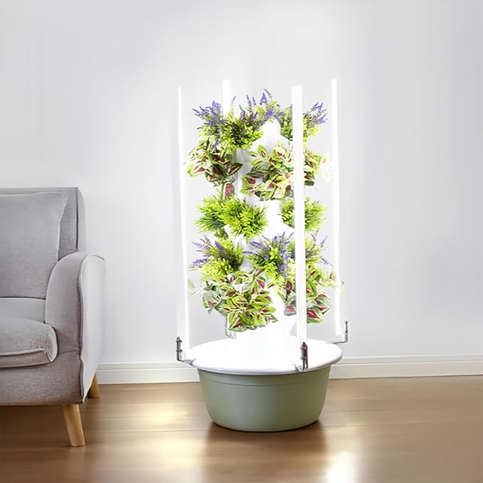 Hydroponics Growing System Tower Vertical Garden Planter with LED Grow Light Intelligent Water Cycle Settings for Herbs Fruits Vegetables(5 Layers)