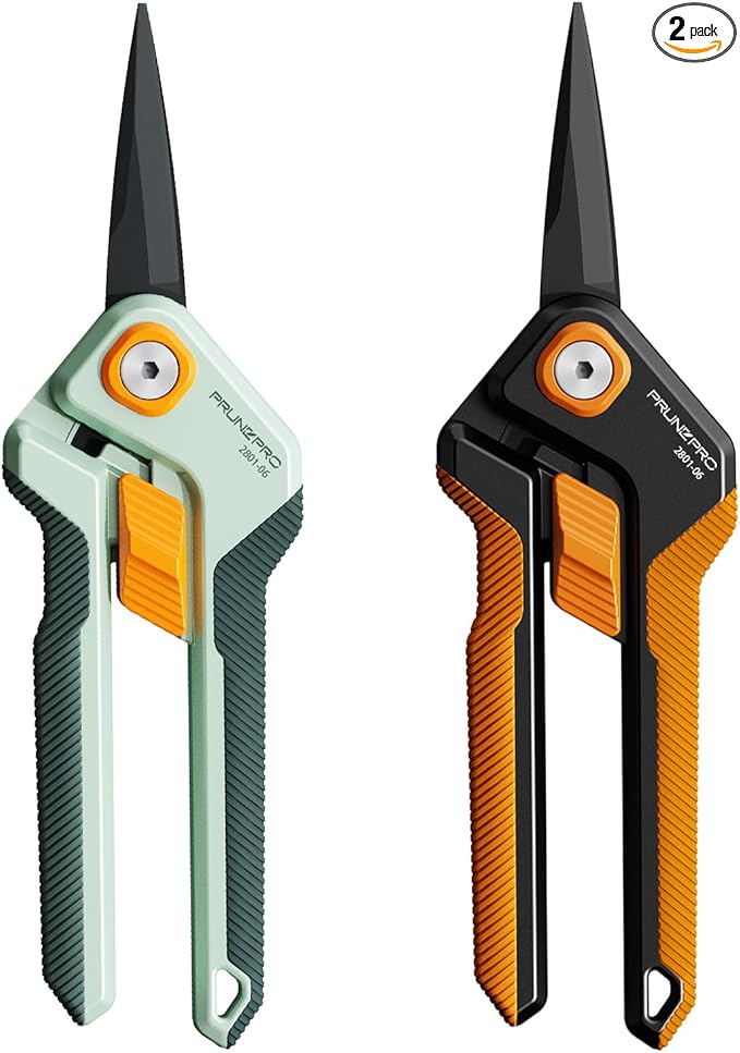 PrunePro Garden Scissors Pruning Shears Sharp Stainless Steel Non-Stick Teflon Coating Blade for Precise Cuts Garden Snip Bonsai Clippers for Plants Rose Flower Green &amp Orange