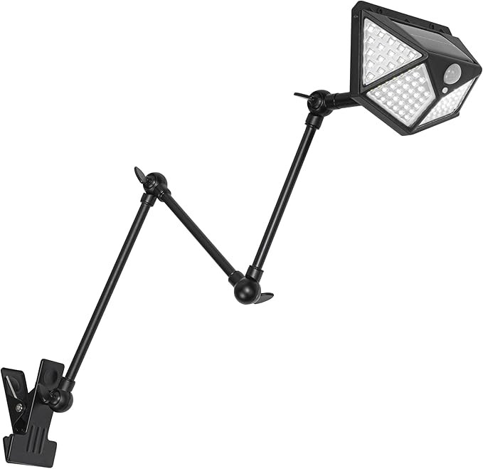 Outdoor 5W Daylight Solar Spotlight with Motion Sensor Clip Mount Adjusted Angle Telescopic Arm Rainproof IP66 Spot Lamp for Entrance Landscape Yard Balcony