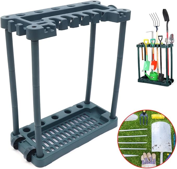Garden Tool Organizer Rolling Garden Tool Storage Rack Tower with 2 Wheels Heavy Duty Garden Tool StandUp to 40 Long-Handled Tools/Rakes/Brooms for Indoor and Outdoor
