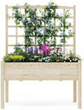 Raised Wooden Garden Bed with Trellis and Legs 65 Tall Elevated Planter Box with Liner Outdoor Patio Balcony Climbing Plants Flowers Vegetables Herbs