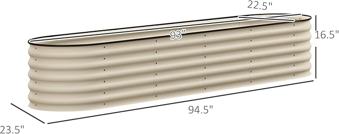 7.9' x 2' x 1.4' Galvanized Raised Garden Bed Kit Outdoor Metal Elevated Planter Box with Safety Edging Easy DIY Stock Tank for Growing Flowers Herbs Vegetables Cream