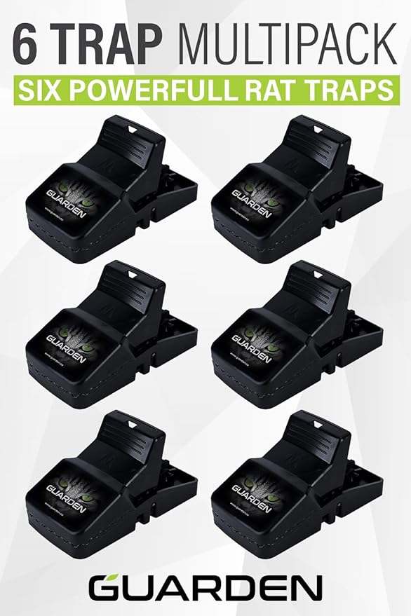 Rat Trap Six Pack - Indoor and Outdoor Traps for Mice Voles Rats Chipmunks - Easy to Set Powerful Snap Quick Kill - by Guarden